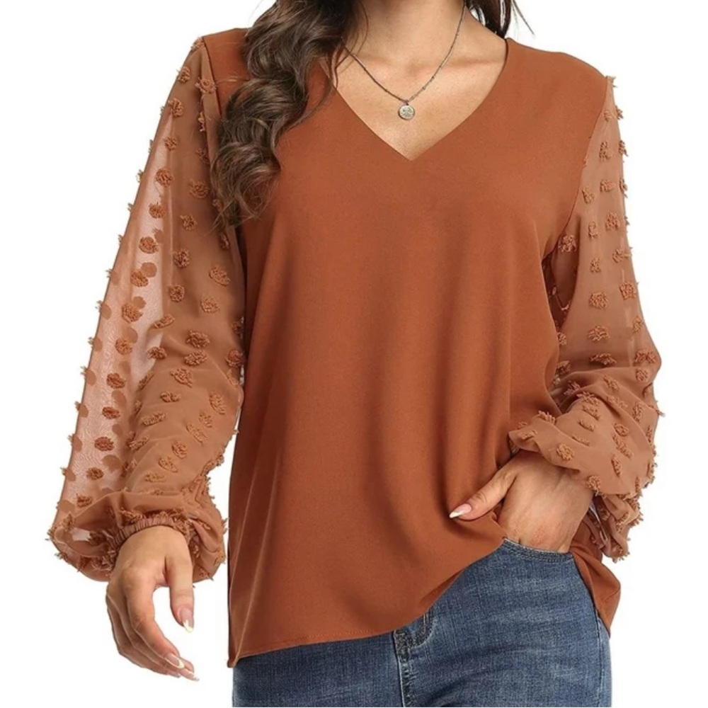 Elegant Chiffon Mauve/Brown V-Neck Women's Top 2XL